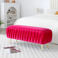 Panca contenitore ovale con gambe dorate, rivestita in velluto, pouf contenitore per camera da letto e fondo del letto, panca in tessuto sherpa