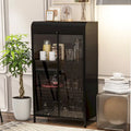 47.6Tall Metal Cabinet with Glass Doors&Flip-Top,4-Tier Display Cabinet with Open Shelves,Freestanding Steel Sideboard Buffet