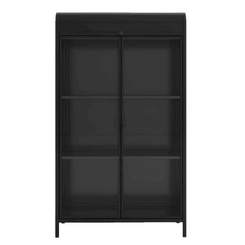 47.6Tall Metal Cabinet with Glass Doors&Flip-Top,4-Tier Display Cabinet with Open Shelves,Freestanding Steel Sideboard Buffet