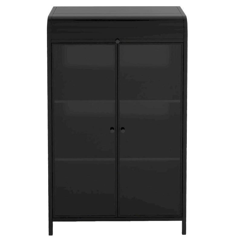 47.6Tall Metal Cabinet with Glass Doors&Flip-Top,4-Tier Display Cabinet with Open Shelves,Freestanding Steel Sideboard Buffet