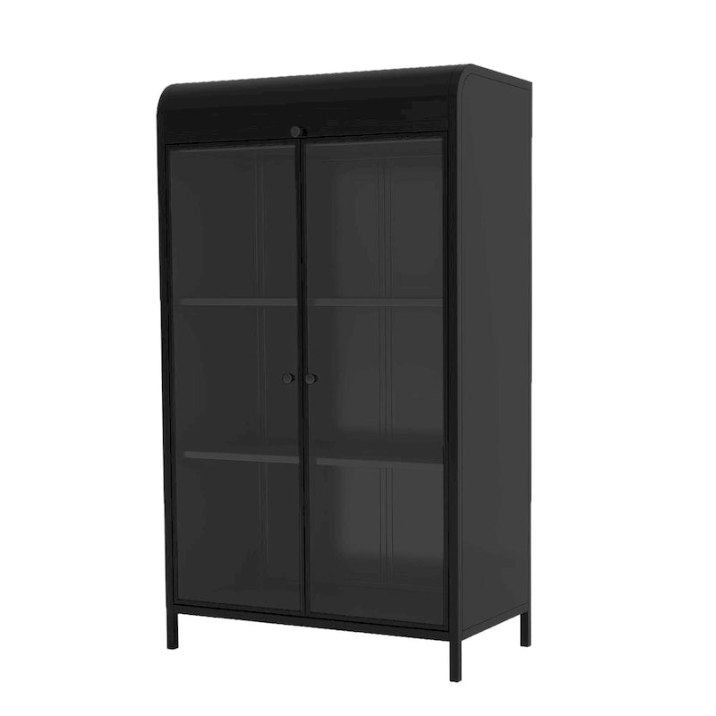 47.6Tall Metal Cabinet with Glass Doors&Flip-Top,4-Tier Display Cabinet with Open Shelves,Freestanding Steel Sideboard Buffet