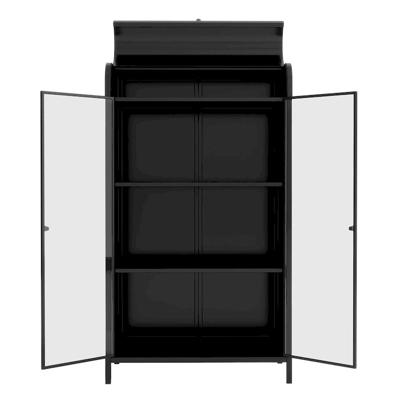 47.6Tall Metal Cabinet with Glass Doors&Flip-Top,4-Tier Display Cabinet with Open Shelves,Freestanding Steel Sideboard Buffet