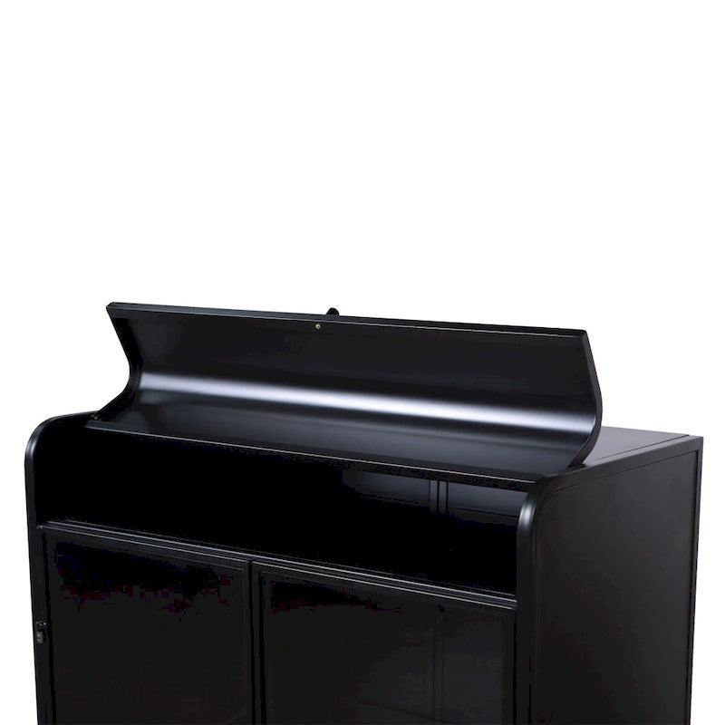 47.6Tall Metal Cabinet with Glass Doors&Flip-Top,4-Tier Display Cabinet with Open Shelves,Freestanding Steel Sideboard Buffet