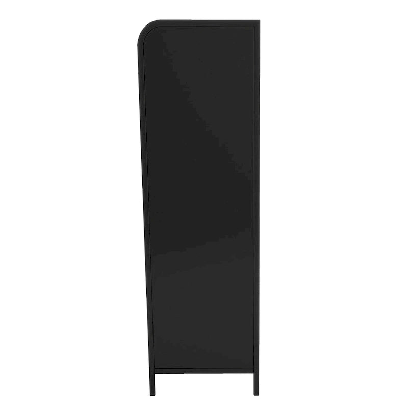 47.6Tall Metal Cabinet with Glass Doors&Flip-Top,4-Tier Display Cabinet with Open Shelves,Freestanding Steel Sideboard Buffet