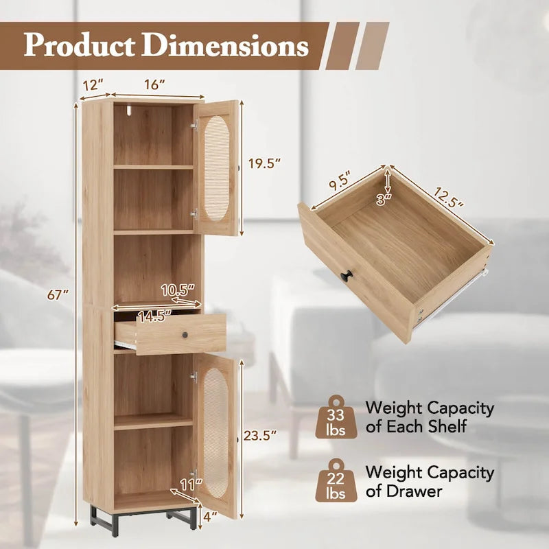 67 Tall Bathroom Cabinet with 2 Doors Open Compartment & - See Details