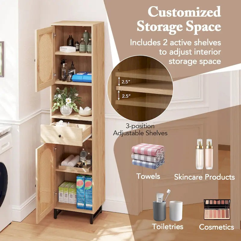 67 Tall Bathroom Cabinet with 2 Doors Open Compartment & - See Details
