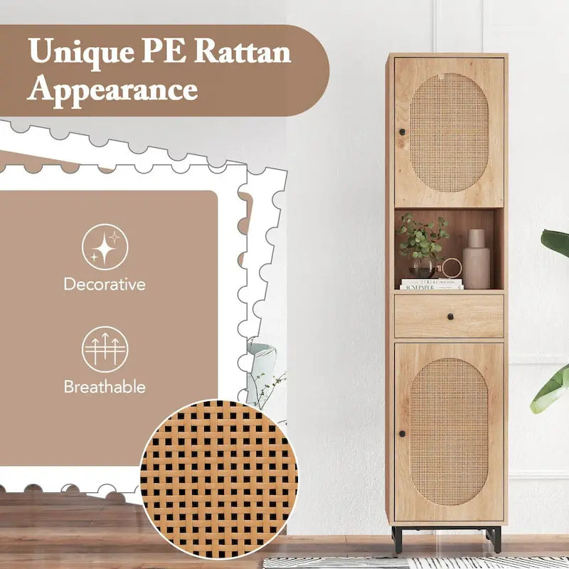 67 Tall Bathroom Cabinet with 2 Doors Open Compartment & - See Details