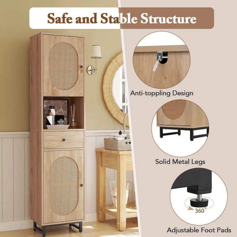 67 Tall Bathroom Cabinet with 2 Doors Open Compartment & - See Details
