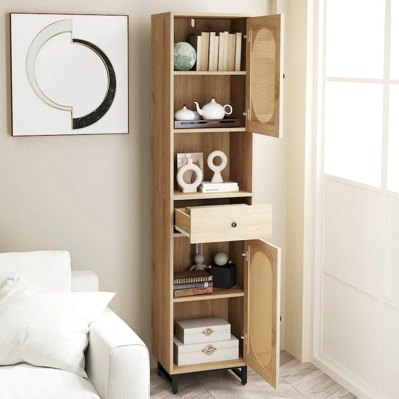 67 Tall Bathroom Cabinet with 2 Doors Open Compartment & - See Details
