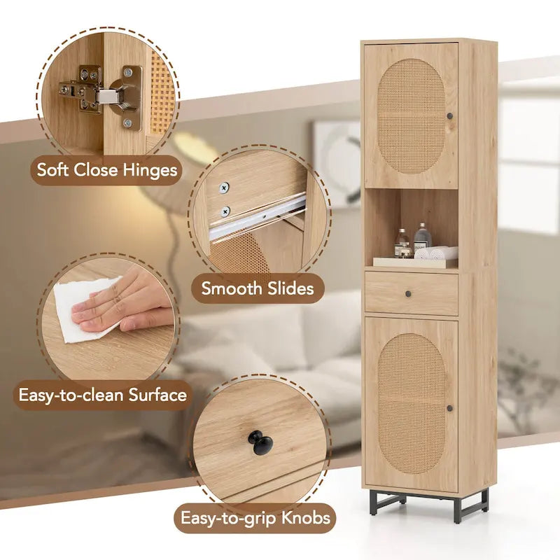 67 Tall Bathroom Cabinet with 2 Doors Open Compartment & - See Details