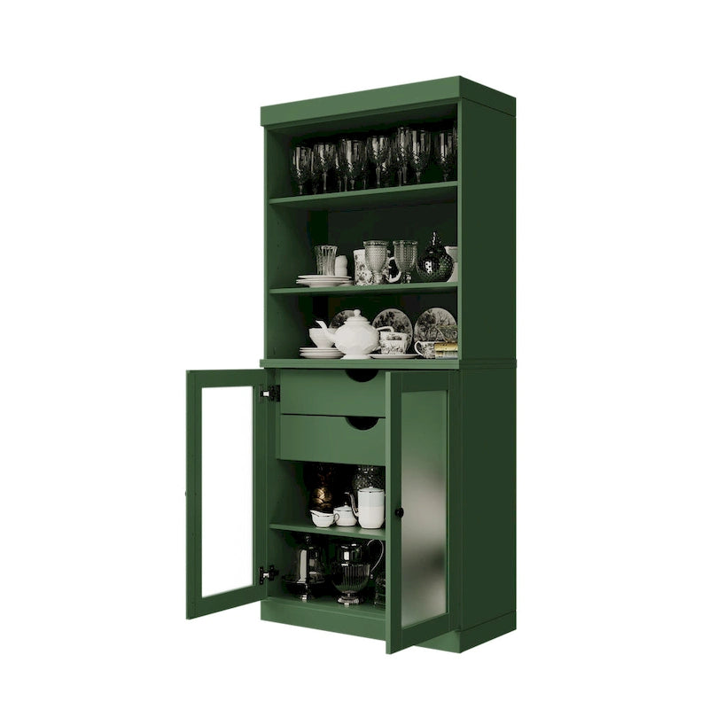 Dispensa in legno massello con ante in vetro satinato, 2 cassetti e ripiani regolabili - 32 x 71.5