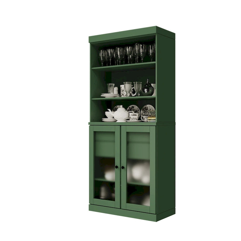 Dispensa in legno massello con ante in vetro satinato, 2 cassetti e ripiani regolabili - 32 x 71.5