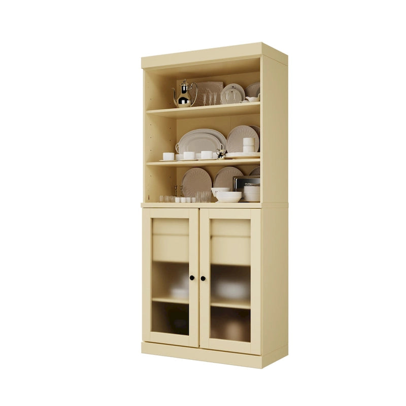 Dispensa in legno massello con ante in vetro satinato, 2 cassetti e ripiani regolabili - 32 x 71.5