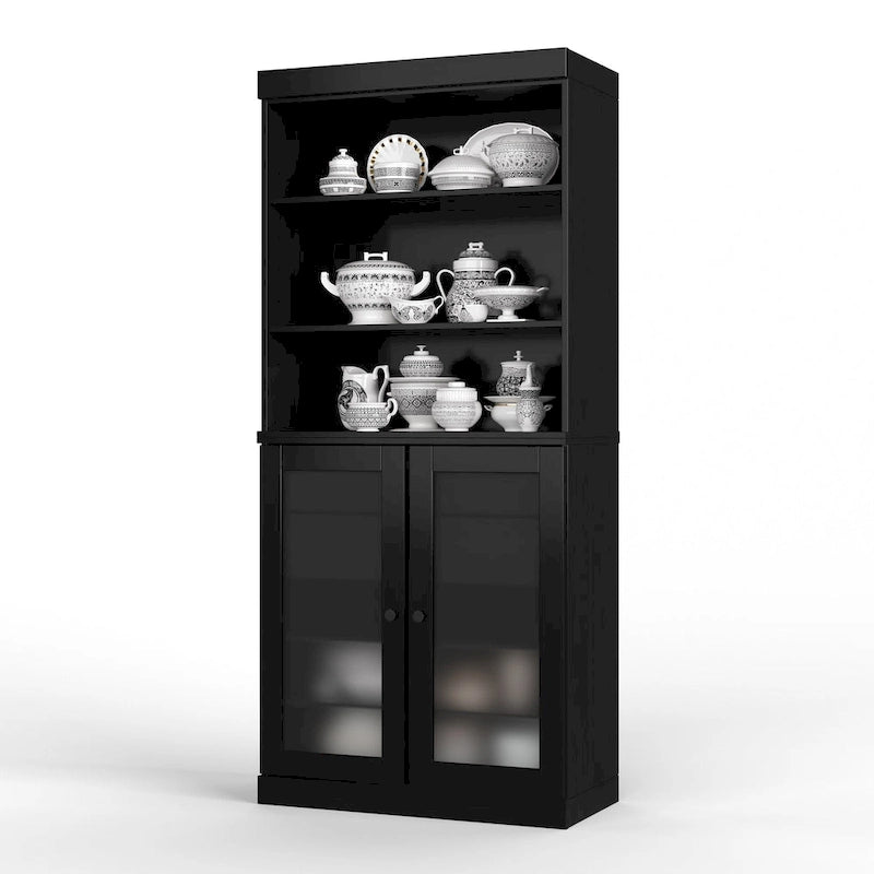 Dispensa in legno massello con ante in vetro satinato, 2 cassetti e ripiani regolabili - 32 x 71.5
