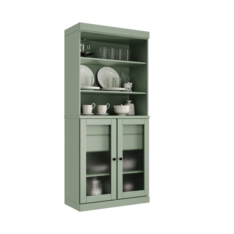 Dispensa in legno massello con ante in vetro satinato, 2 cassetti e ripiani regolabili - 32 x 71.5