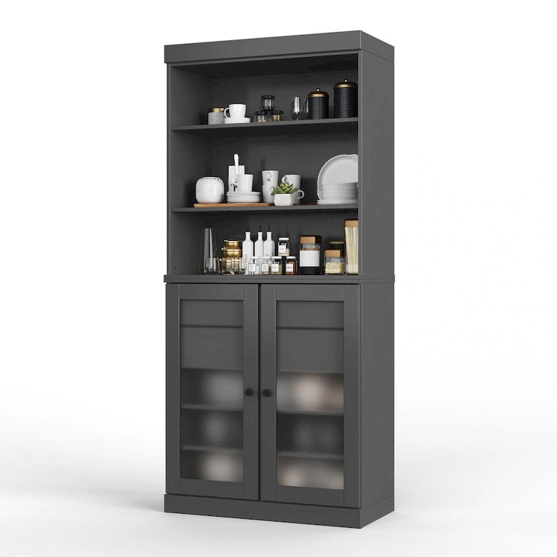 Dispensa in legno massello con ante in vetro satinato, 2 cassetti e ripiani regolabili - 32 x 71.5