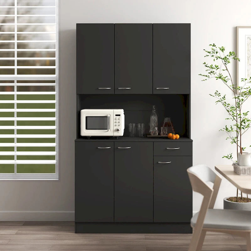 Nowoczesna wysoka szafka z 6 drzwiami, 1 otwartą półką i 1 szufladą do sypialni i kuchni
