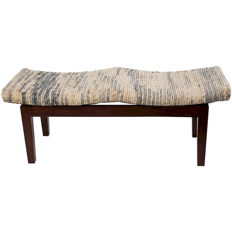Wood Handmade Woven Bench - Brown - Roche River Decor - 17W x 47L x 18H