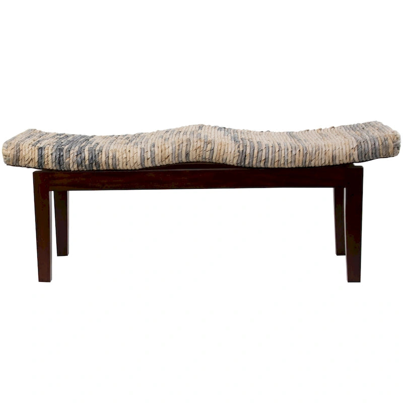 Ręcznie pleciona drewniana ławka - brązowa - 17" W x 47" L x 18" H