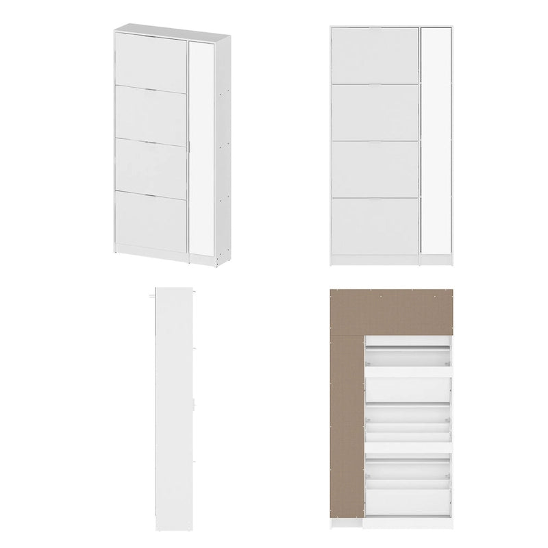 White Shoe Cabinet with Full-Length Mirror Stylish Vertical Storage
