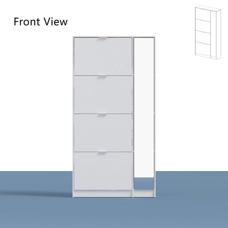 White Shoe Cabinet with Full-Length Mirror Stylish Vertical Storage