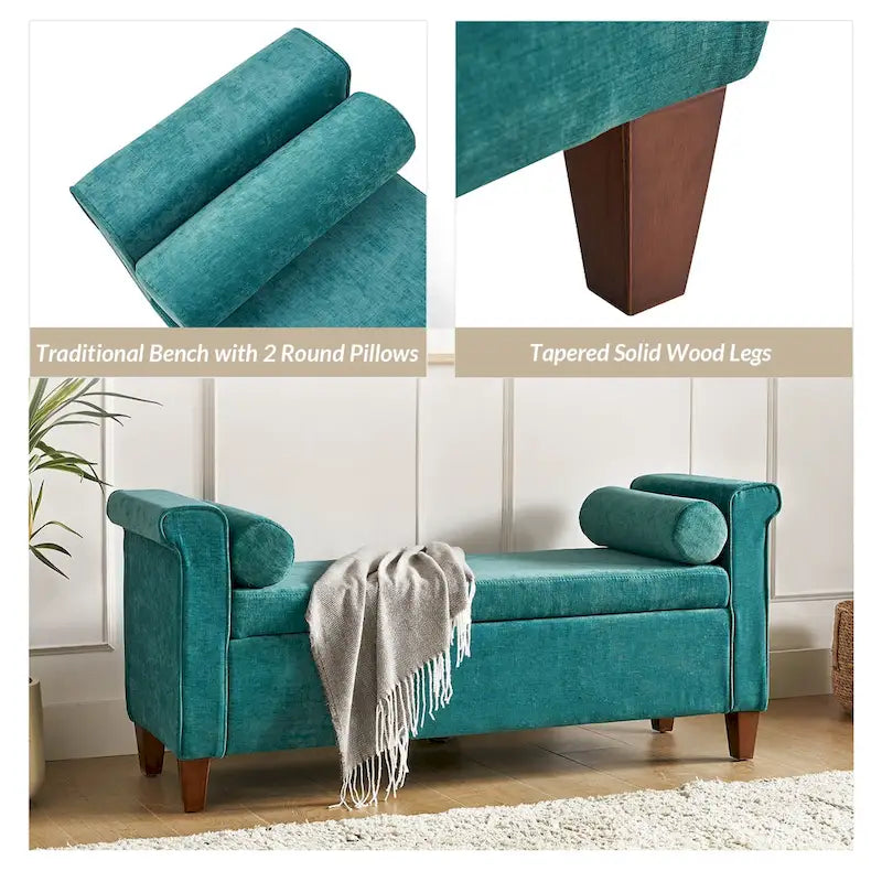 54.3 Wide Traditional Storage Bench with 2 Pillows