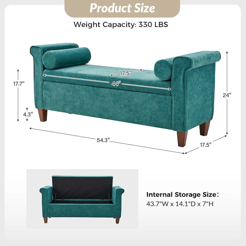 54.3 Wide Traditional Storage Bench with 2 Pillows