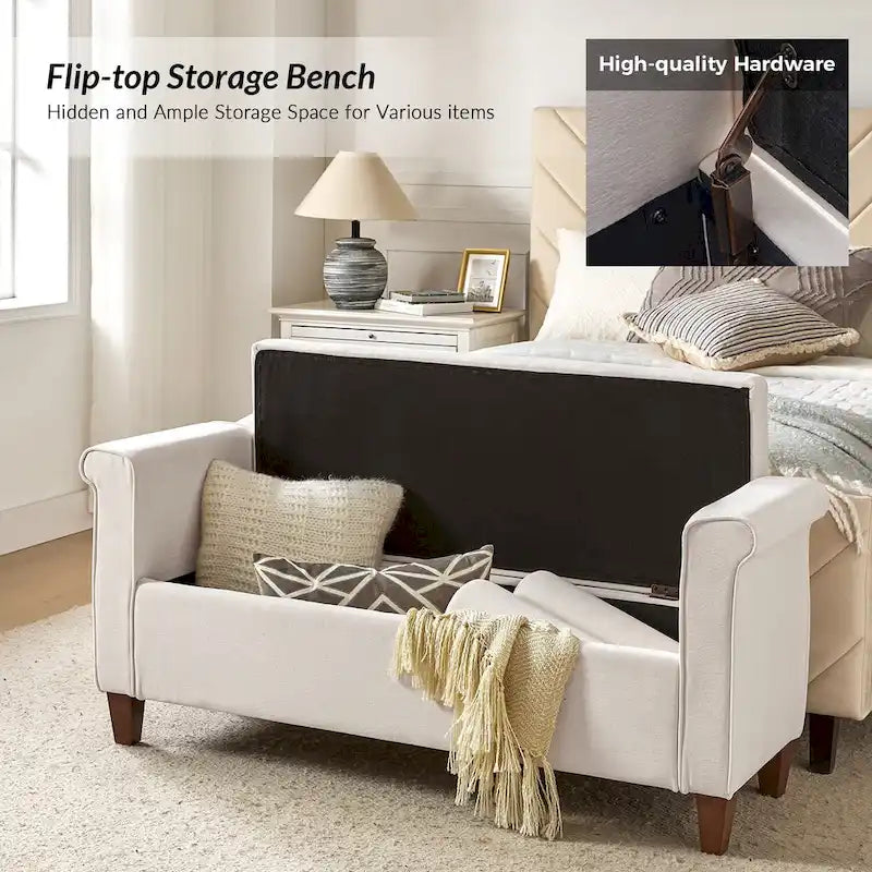 54.3 Wide Traditional Storage Bench with 2 Pillows