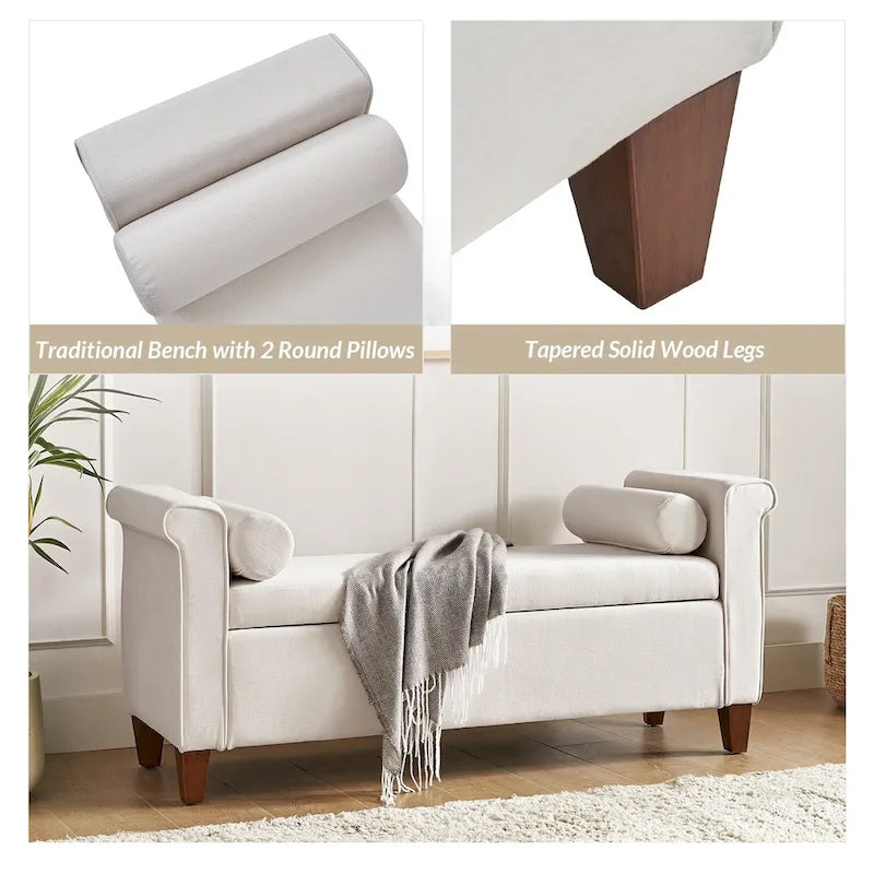 54.3 Wide Traditional Storage Bench with 2 Pillows