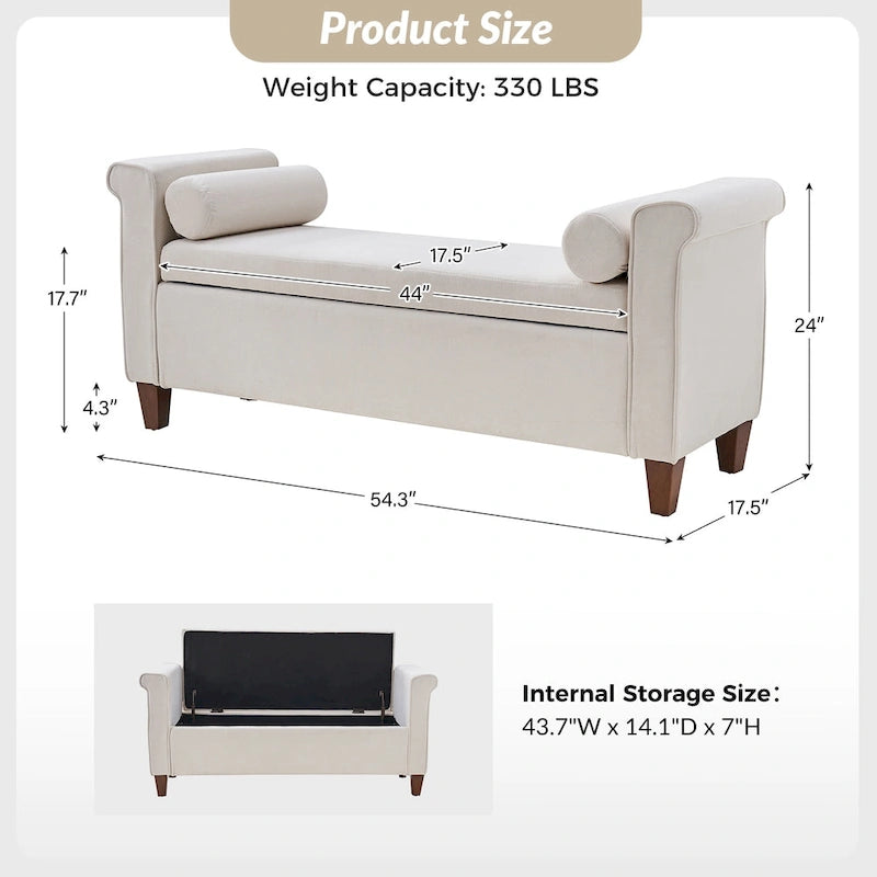 54.3 Wide Traditional Storage Bench with 2 Pillows