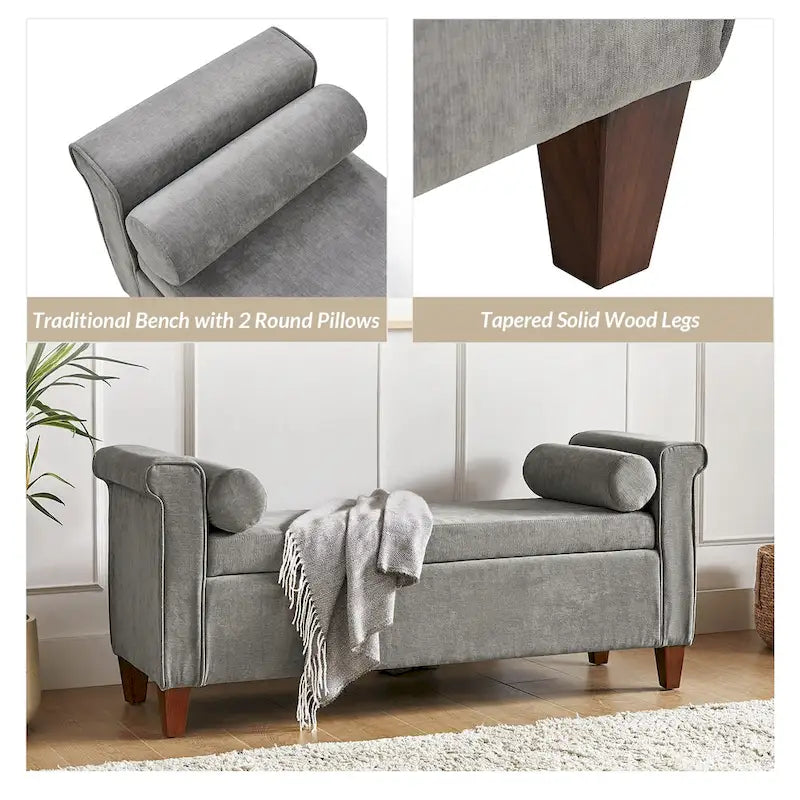 54.3 Wide Traditional Storage Bench with 2 Pillows
