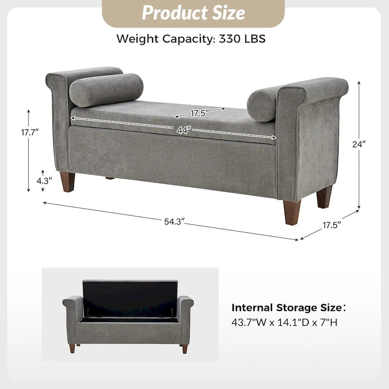 54.3 Wide Traditional Storage Bench with 2 Pillows