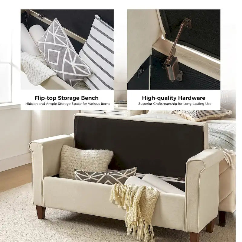 54.3 Wide Traditional Storage Bench with 2 Pillows