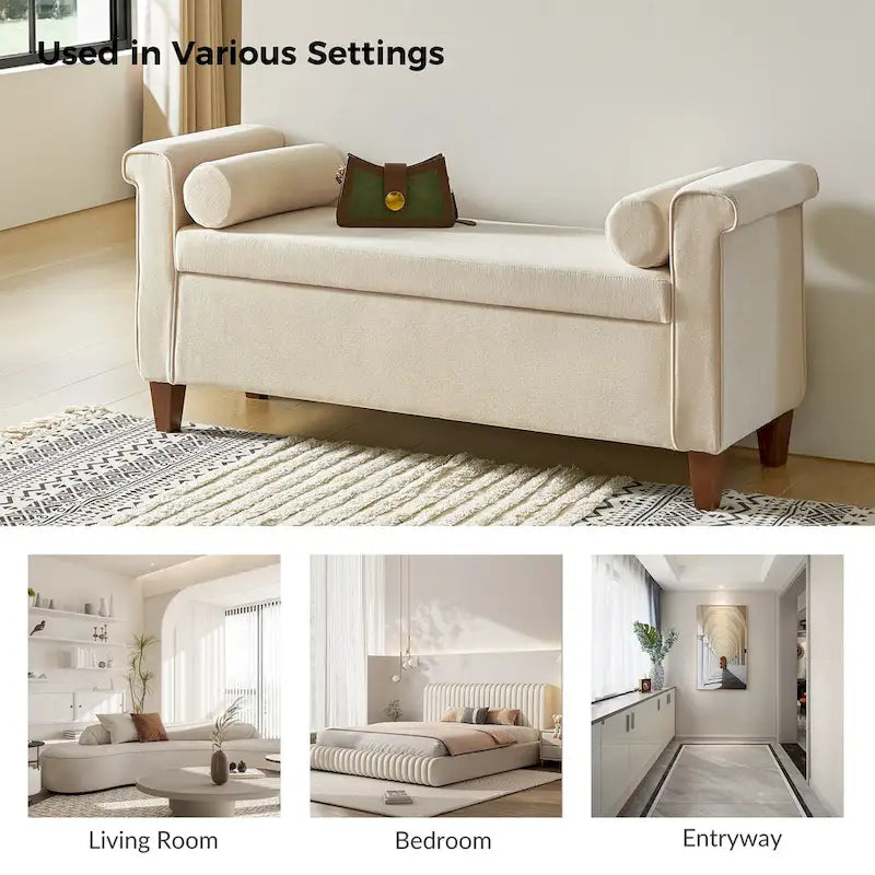 54.3 Wide Traditional Storage Bench with 2 Pillows