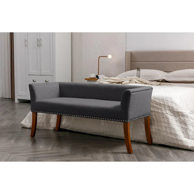 Fabric Upholstered Bench with Rubberwood Legs