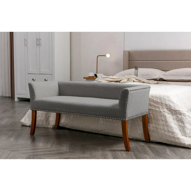 Fabric Upholstered Bench with Rubberwood Legs