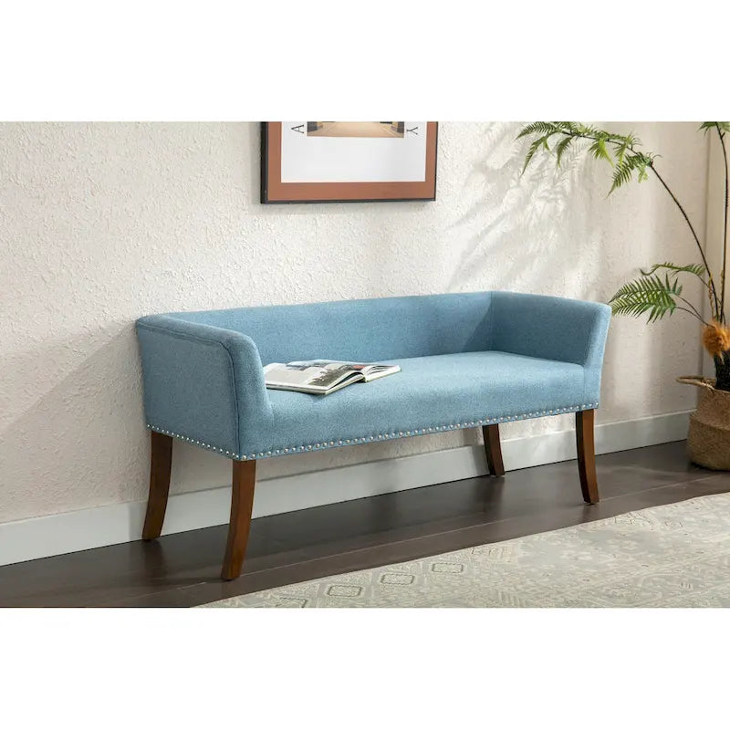 Fabric Upholstered Bench with Rubberwood Legs