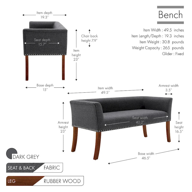 Fabric Upholstered Bench with Rubberwood Legs