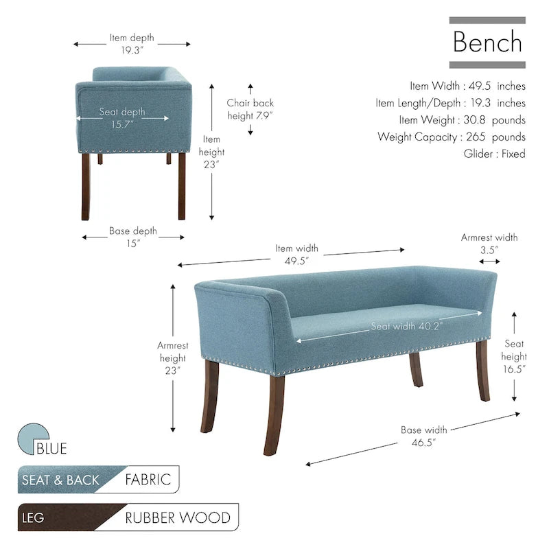 Fabric Upholstered Bench with Rubberwood Legs