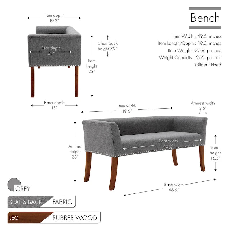 Fabric Upholstered Bench with Rubberwood Legs