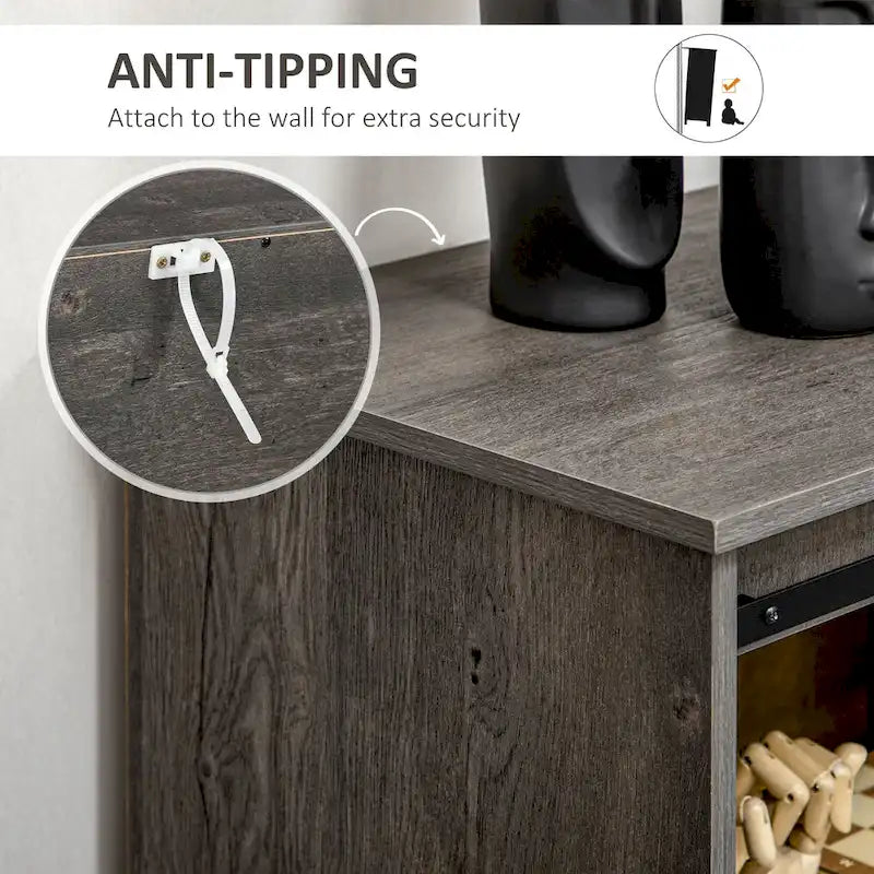 Mobiletto da caffè in stile rustico, credenza da cucina, mobile buffet con anta scorrevole stile fienile e 3 cassetti portaoggetti, grigio scuro