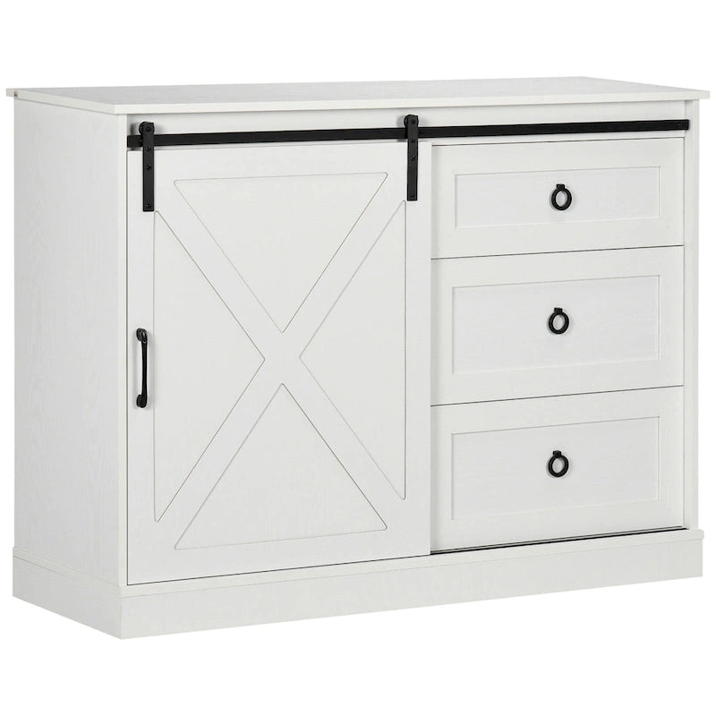 Mobiletto da caffè in stile rustico, credenza da cucina, mobile buffet con anta scorrevole stile fienile e 3 cassetti portaoggetti, grigio scuro