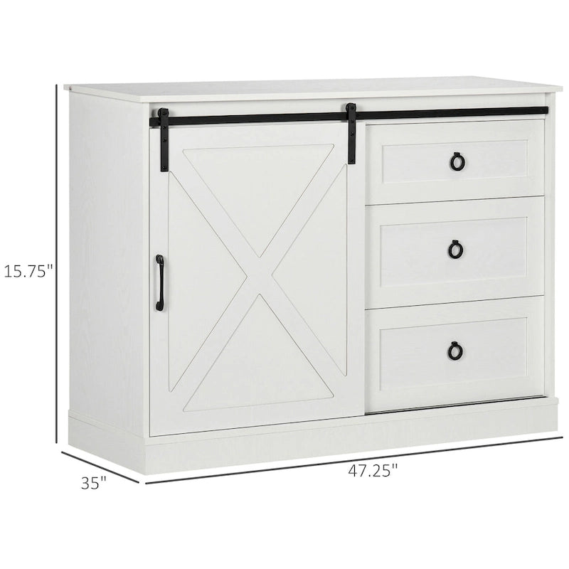 Mobiletto da caffè in stile rustico, credenza da cucina, mobile buffet con anta scorrevole stile fienile e 3 cassetti portaoggetti, grigio scuro
