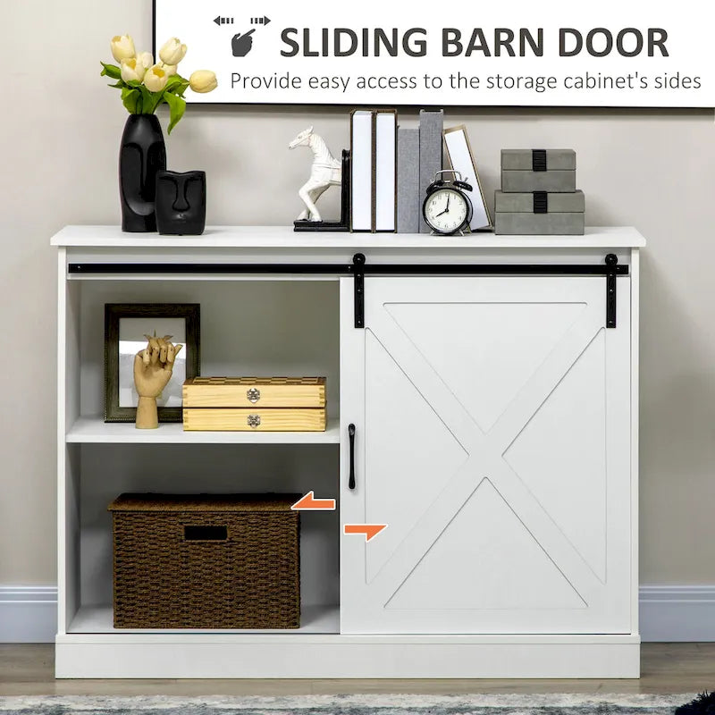 Mobiletto da caffè in stile rustico, credenza da cucina, mobile buffet con anta scorrevole stile fienile e 3 cassetti portaoggetti, grigio scuro