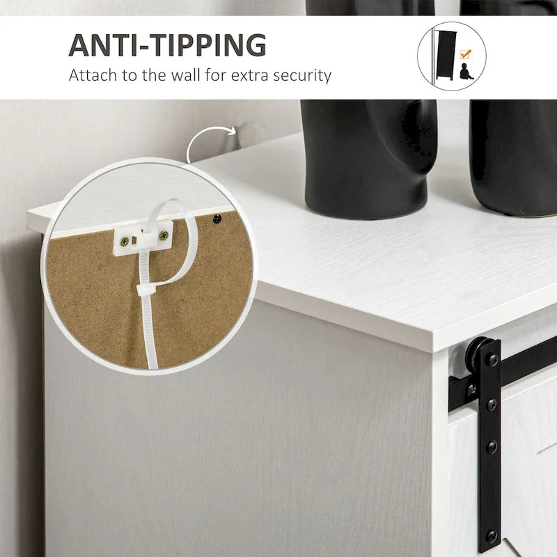 Mobiletto da caffè in stile rustico, credenza da cucina, mobile buffet con anta scorrevole stile fienile e 3 cassetti portaoggetti, grigio scuro
