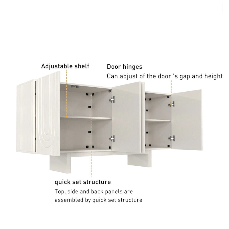63 Modern Buffet Accent Storage Cabinet with 4 Door