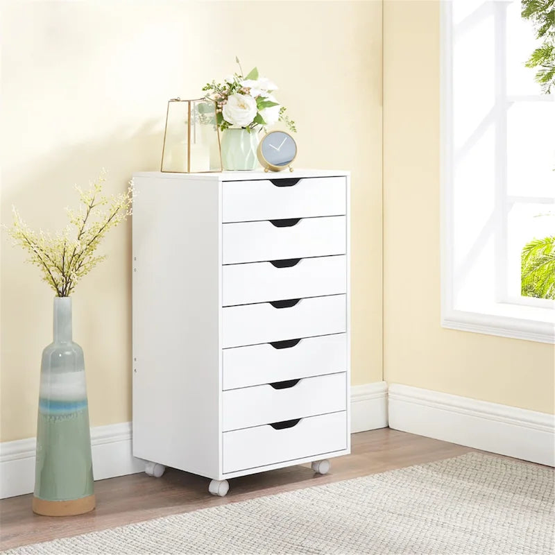 Schedario in legno da ufficio con 7 cassetti, per ufficio domestico, mobile schedario con ruote, mobile contenitore con ruote, cassetto schedario