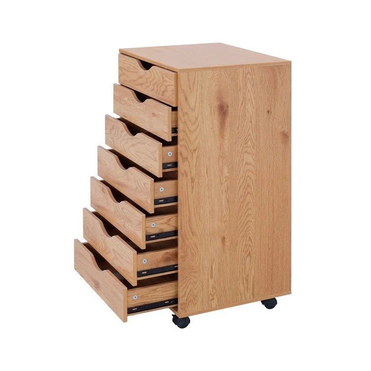Schedario in legno da ufficio con 7 cassetti, per ufficio domestico, mobile schedario con ruote, mobile contenitore con ruote, cassetto schedario