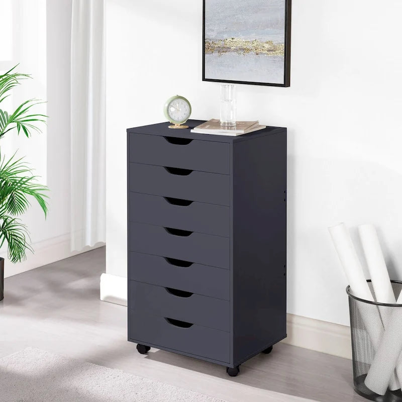 Schedario in legno da ufficio con 7 cassetti, per ufficio domestico, mobile schedario con ruote, mobile contenitore con ruote, cassetto schedario