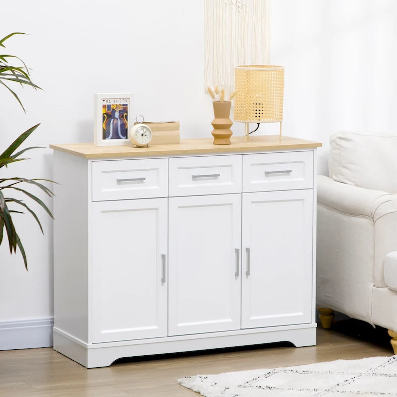 Modern Kitchen Sideboard Buffet Cabinet with Storage Versatility, 3 Drawers, Cabinets and Adjustable Shelf
